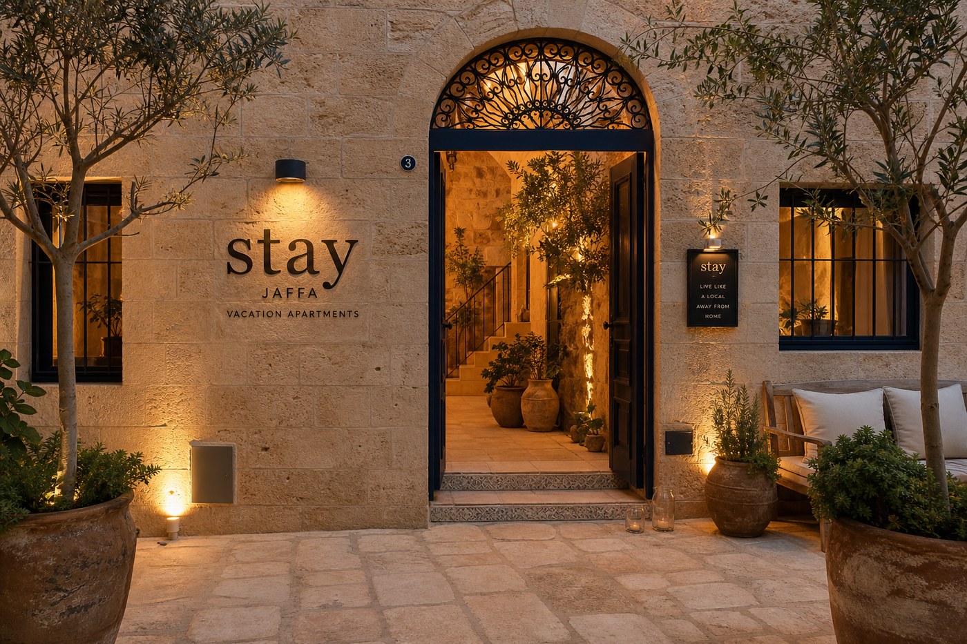 Courtyard entrance to boutique apartments in Jaffa